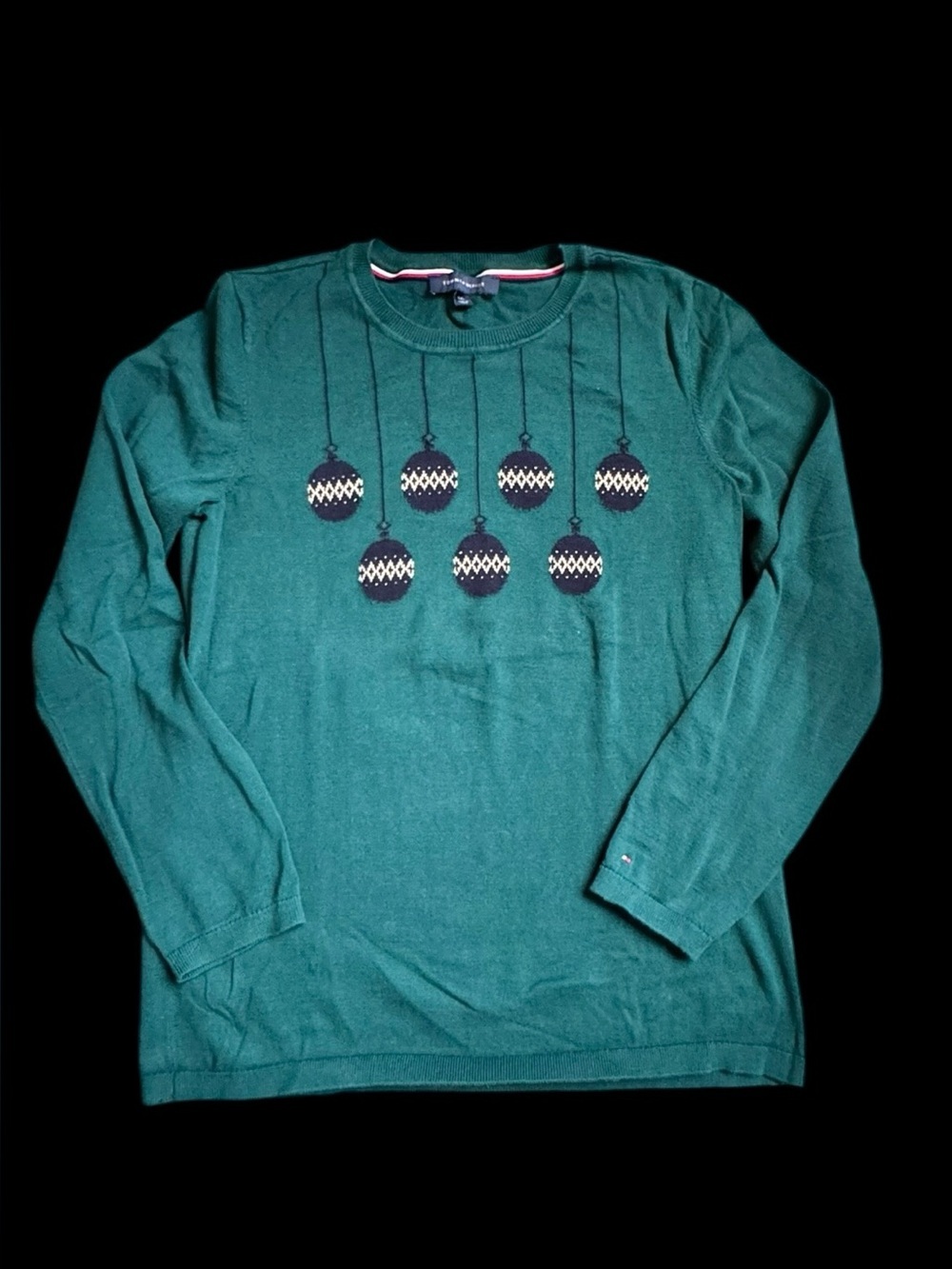 Green Tommy Hilfiger Long-Sleeve Sweater with Ornament Motif L